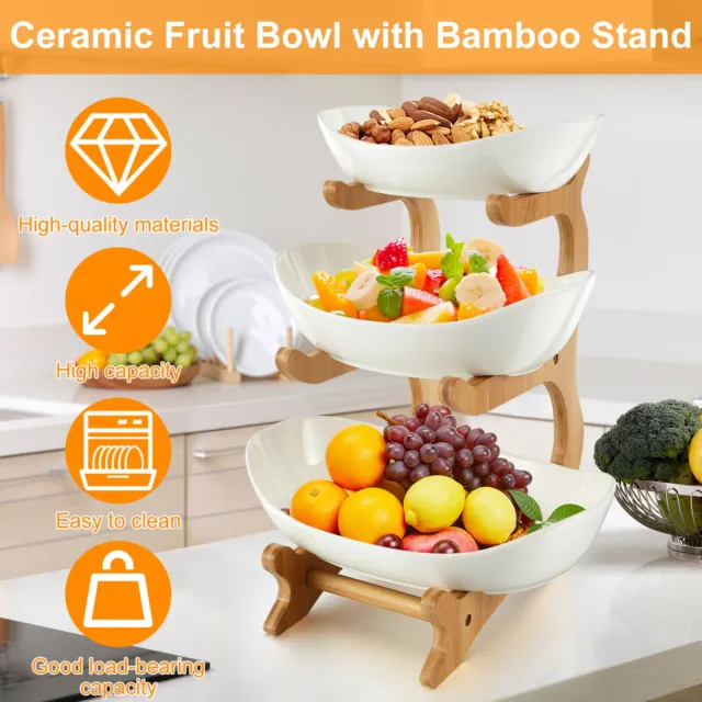 2 Tier/3 Tier Ceramic Fruit Bowl with Stand for Kitchen Counter Large▴