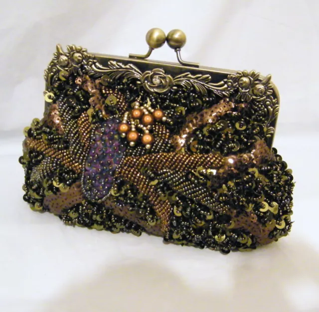 Women's Clutch Bag / Handbag - Green Beaded Bag Occasions / Weddings / Vintages