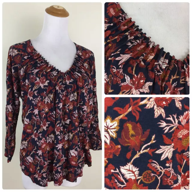 LUCKY BRAND Multi-Color Floral Print Pleated V Neck Womens sz Medium/Small Shirt