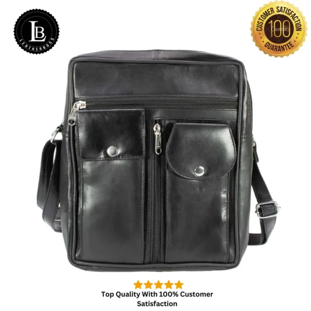 Mens Crossbody Bag Genuine Leather Man Shoulder Handbag for iPad Tablets, Travel