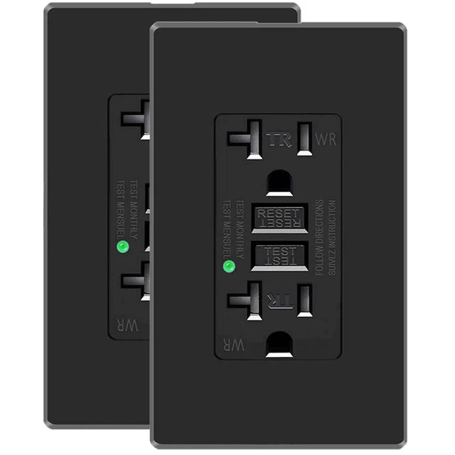 GFCI Outlet 20 Amp Receptacles Ground Fault Circuit Interrupter ETL Black 2 Pack