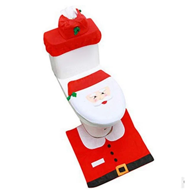 3 Pieces Christmas Toilet  Cover, Santa Toilet  Cover and Rug Set for9743