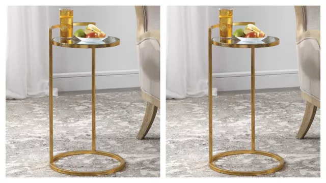 Two Cailin Modern 26" Forged Iron Mirror Top Accent End  Drink Table Uttermost