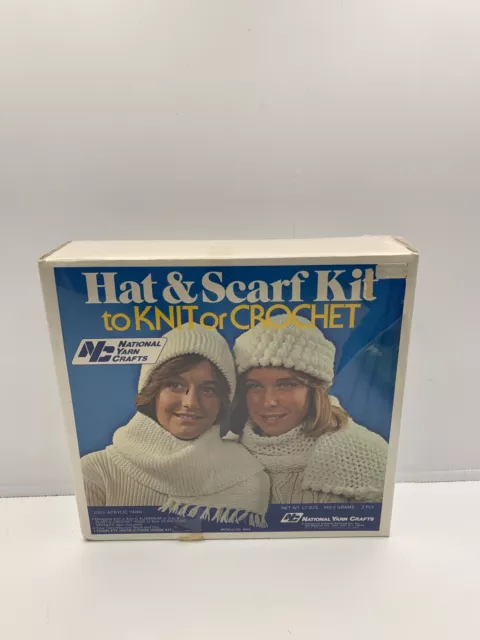 National Yarn Crafts Hat And Scarf Knit Crochet Kit vintage sealed