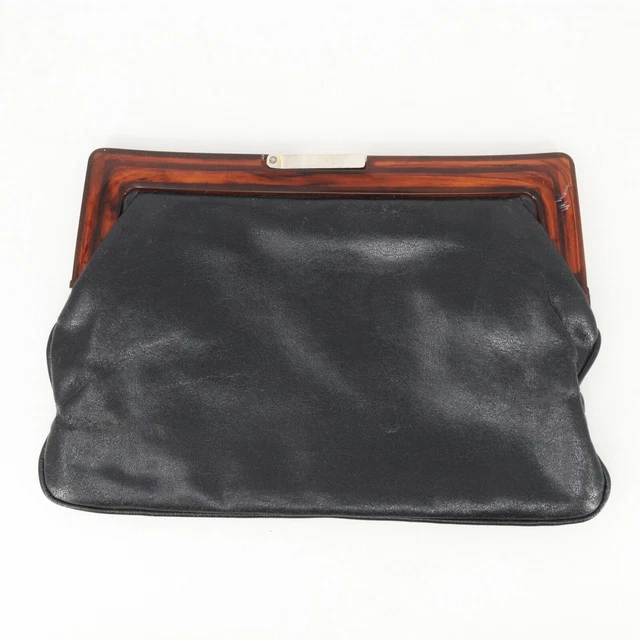 Vtg Maryann Rosenfeld Handbag Women Small Black Leather Tortoise Latch Clutch Vtg Maryann Rosenfeld Handbag Women Small Black Leather Tortoise Latch Clutch