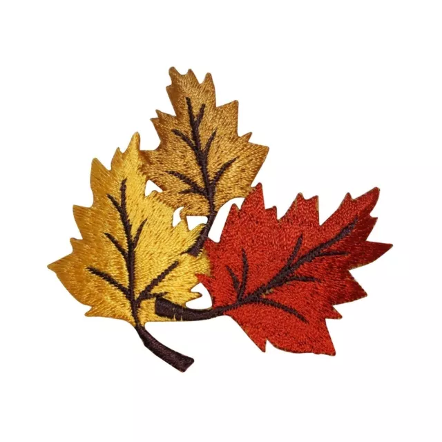 ID 1413 Trio of Multi Colored Leaves Patch Fall Leaf Embroidered IronOn Applique