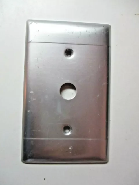 Satin Aluminum 2 Ribs Lines 1940s Rotary Switch Wall Box Cover Plate Vtg MCM