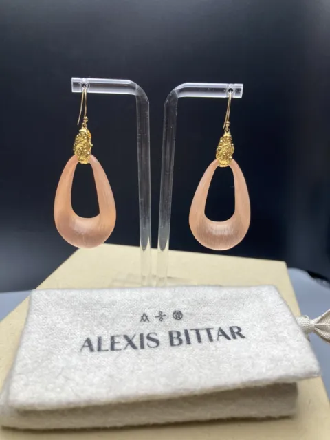 Alexis Bittar 100% Authentic Oval Peach Lucite  Dangle Drop Earrings Gold Tone