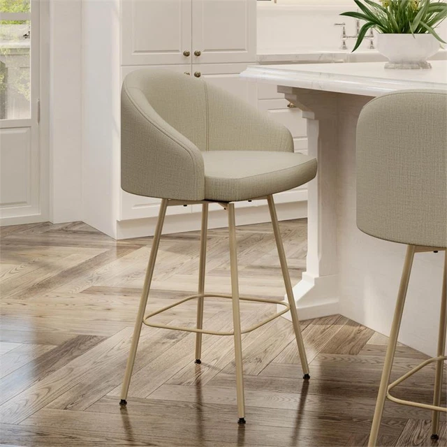Amisco Nelly 26 In. Swivel Counter Stool - Beige Fabric / Golden Metal