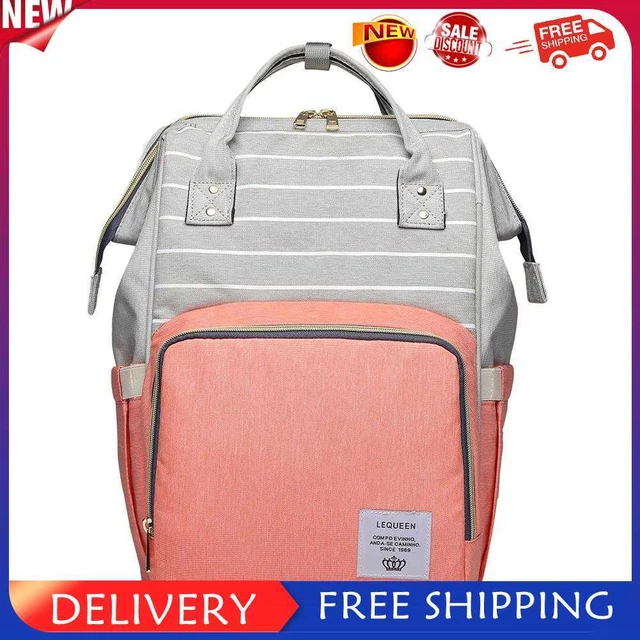 Stripe Backpack Mummy Maternity Diaper Bags Large Capacity Baby Care (Pink)