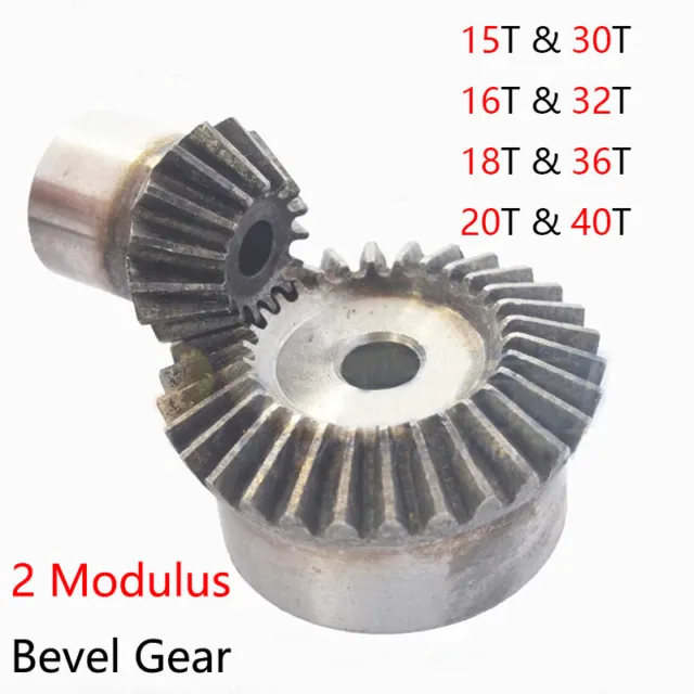 1 Pair 2 Modulus Bevel Gear Combination 15T to 40T 90° 1:2 Pairing 45# Steel New