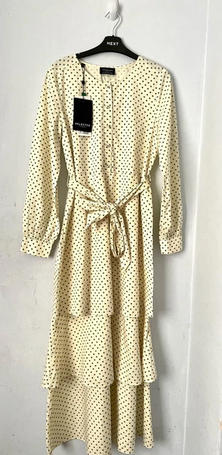Selected Femme Spot Print Cotton Maxi Tired Dress Size 10 Summer Wedding