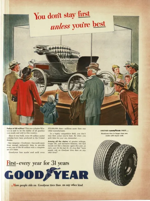 1946 Goodyear Tires antique car on display art Vintage Print Ad