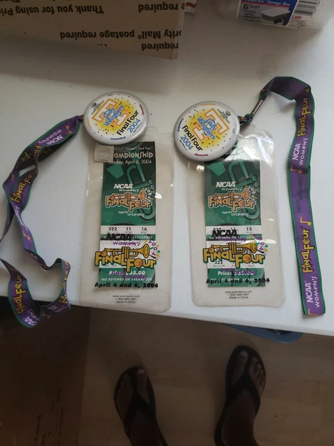 2 2004 NCAA WOMEN's FINAL FOUR CHAMPIONSHIP TICKETs lanyard button Tennesse Vols