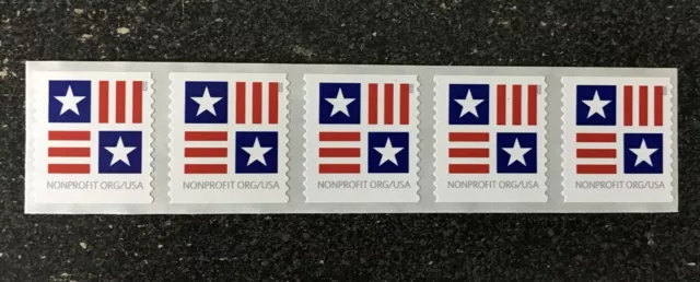 2023USA #5756 5c NonProfit Patriotic Block Stars & Bars - Coil Strip of 5   Mint