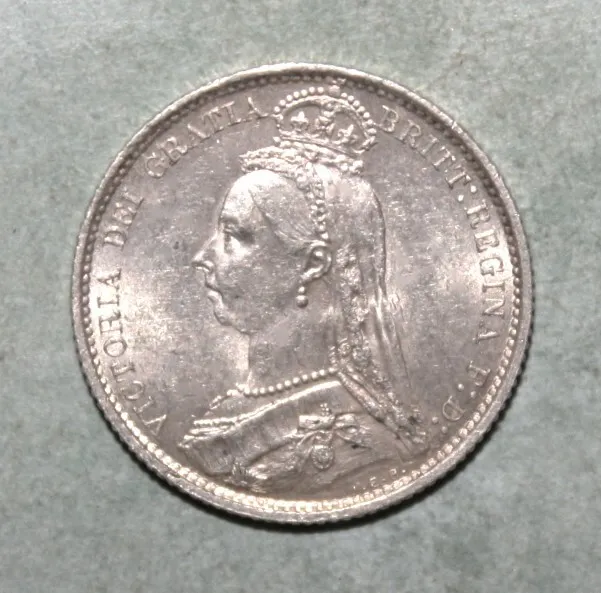 S3 - Great Britain 6 Pence 1887 Almost Uncirculated Silver Coin - Queen Victoria