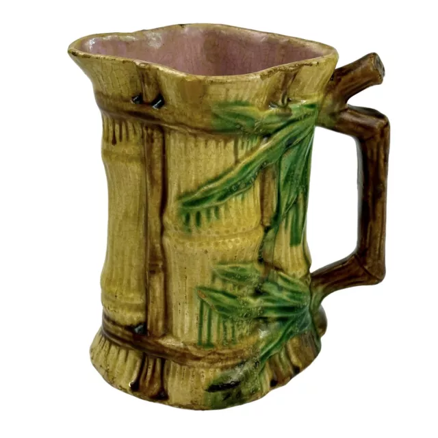 Majolica Bamboo Stalks Pitcher 6.75” RARE - Lovingly Repaired