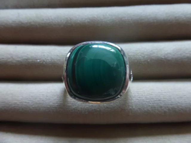 Heavy Malachite Ring . Decorative  Sterling Silver . Mens?  Stone 16Mm .Size X.