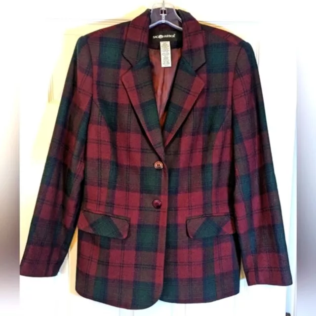 Sag Harbor Womens Vintage Red Green Dark Academia Two Button wool bland Blazer 8