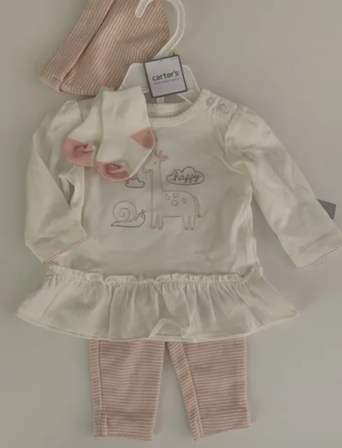 Carters Baby Girl Shirt Hat Socks Pant Set Size Newborn 3 Months Pink Giraffe