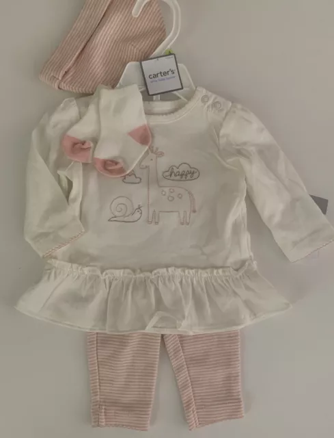 Carters Baby Girl Shirt Hat Socks Pant Set Size Newborn 3 Months Pink Giraffe