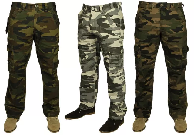 Men's Cargo Combat Trousers Forge Regular Fit Camo Pants Casual Work Waist 50-70