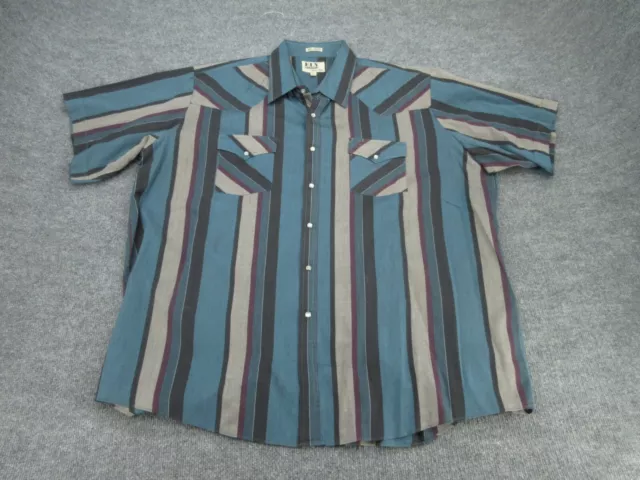 Ely Cattleman Shirt Mens 2X Big Multicolor Striped Short Sleeve Pearl Snap Adult
