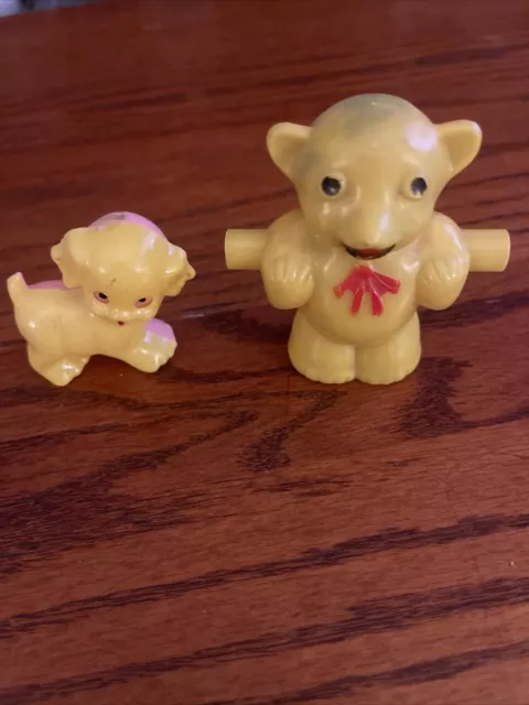 VINTAGE Hard Plastic Baby Rattle Toys Yellow Bear and Dog