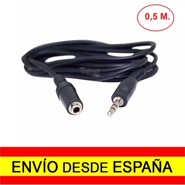 Cable Audio Adaptador 0.50 Metros Mini Jack 3,5mm Macho a Hembra "España" a1653