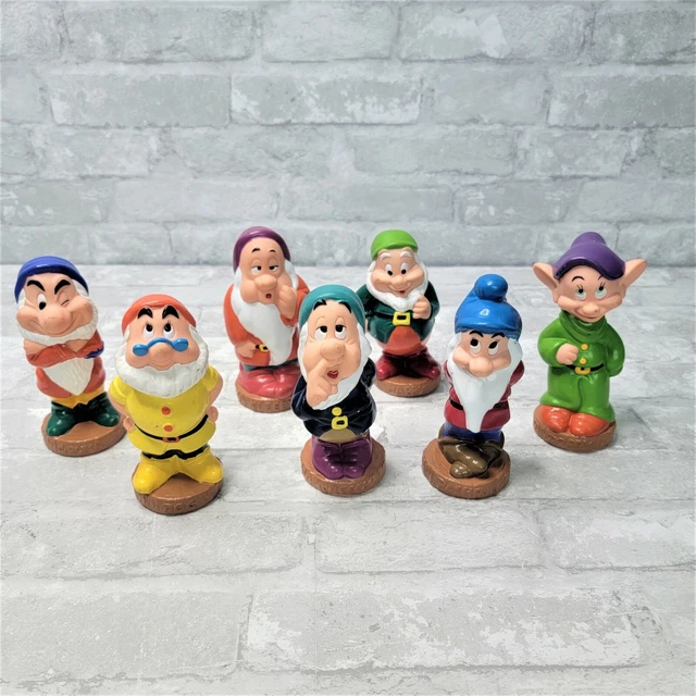 VINTAGE DISNEY SNOW White Seven Dwarfs 5” Vinyl Plastic PVC Figures Set ...