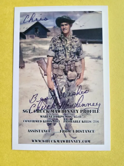 Charles Mawhinney Vietnam USMC Sniper 103 Kills Signed 4x6 photo   Chris