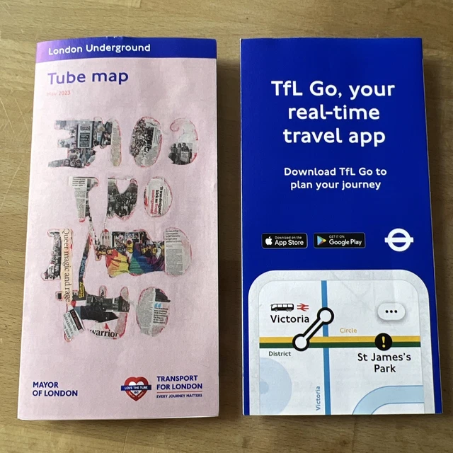 LONDON 2 X TUBE MAP Maps May 2023 with new Elizabeth line TFL Cross