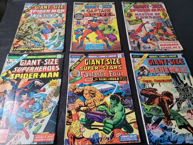 (6)  Giant Size Super Heroes  Spider Man, Fantastic Four, Captain Marvel  Vg+