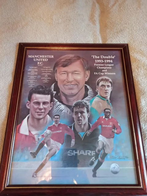 Manchester United Framed Picture 1993-1994 The Double Vintage Print Man Utd