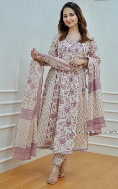 Women Gift Dress Indian Handmade Anarkali Wedding Party Wear Kurti Pant Dupatta