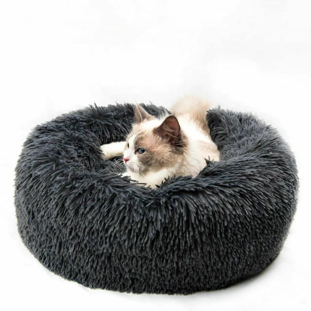 Donut Plush Pet Dog Cat Bed Fluffy Soft Warm Calming Bed Sleeping Kennel Nest US