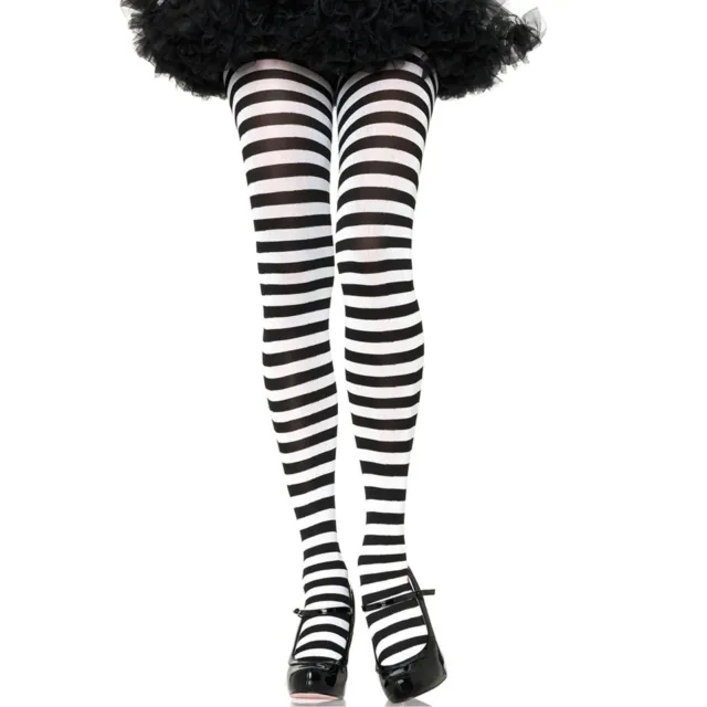 Black & White Stripe Tights Full Pantyhose Womens Ladies Costume Stockings Alice