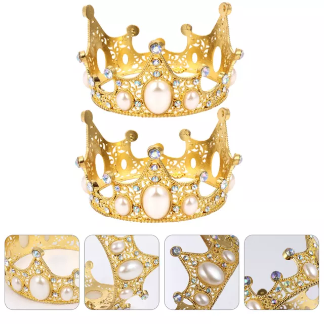 3 diademas y tapas para pasteles con corona dorada para niñas