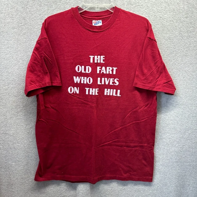 Vintage Hanes Shirt Mens Extra Large XL Red Single Stitch Old Fart Funny Man