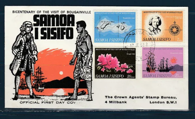 Etc  SAMOA I SISIFO  enveloppe 100aire visite de Bougainville  1968