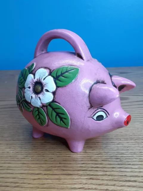 Norcrest Piggy Bank Floral Pink Pig Cute  Ceramic Japan VTG MCM