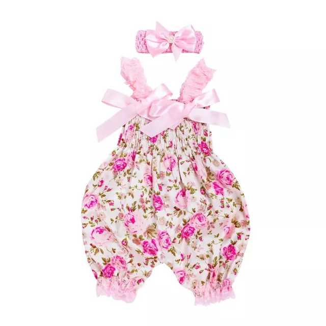 Newborn Infant Baby Girl Floral Romper Bodysuit Jumpsuit Headband Outfit Clothes 2