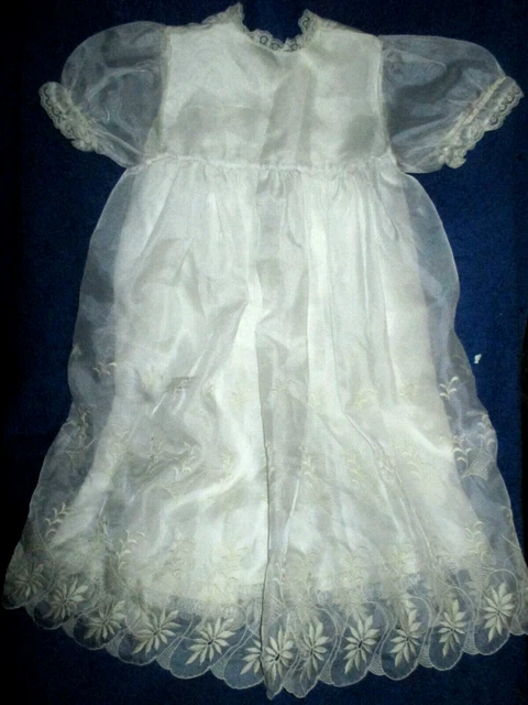 Vintage Ivory Silky Gown Christening Robe Eyelet Embroidered  2T