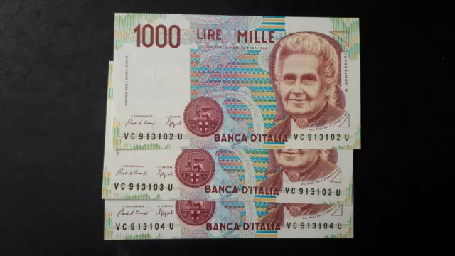 Lotto Di 3 Banconote Lire 1000 Montessori  Fds Consecutive