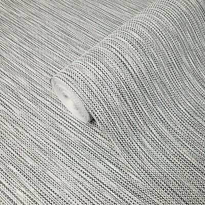 Textured Wallpaper roll gray white black silver metallic faux fabric stria lines