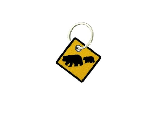 PORTE CLE CLES clef brode patch ecusson panneau ours grizzly attention