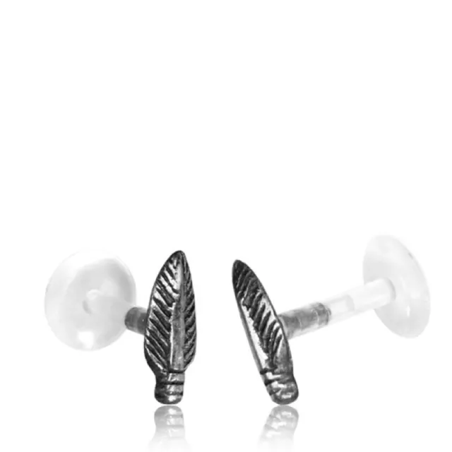 1 Real Silver Feather Labret Tragus Ear Ring Lip Nose Ring Earrings Bioplast