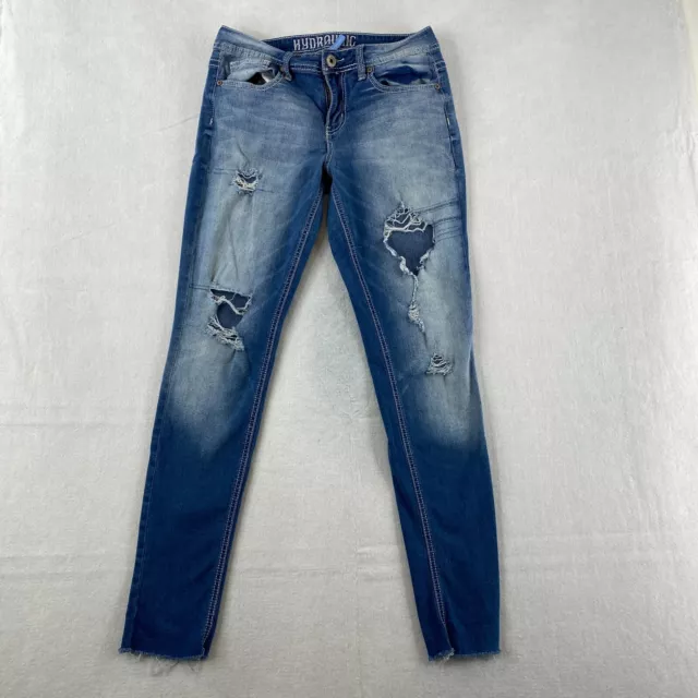 Hydraulic Lola Jeans Juniors Size 11 Blue Skinny Distressed Curvy Ankle Mid Rise