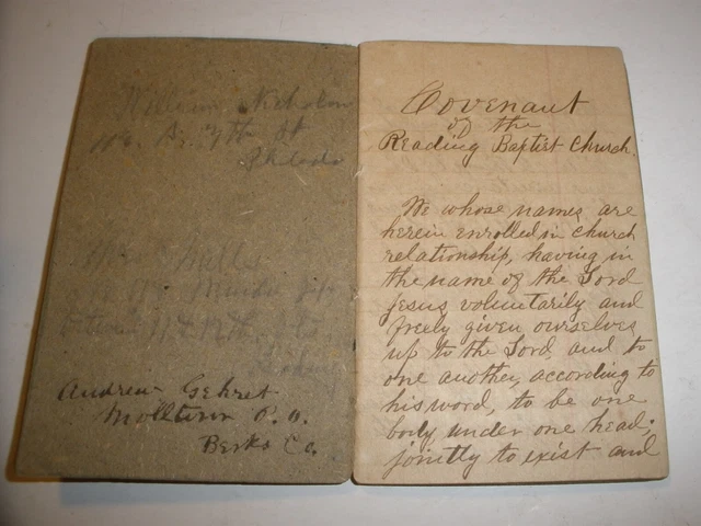 Hand Written Antique Government Reading Baptist Church PA Ledger Mid 1800's L1