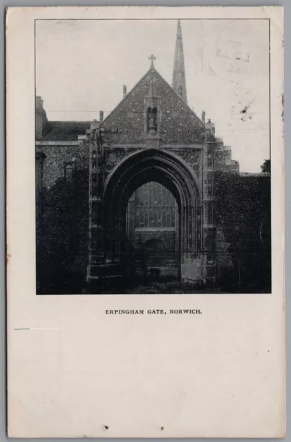 Erpingham Gate Norwich Norfolk England Antique Postcard Postmark 1905